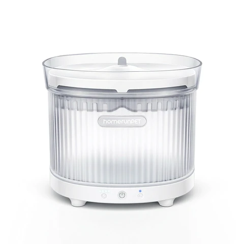 homerunPET BF10 Fontaine à eau avec filtre pour animaux de compagnie rechargeable sans fil, 2 L, éclairage LED - Blanc