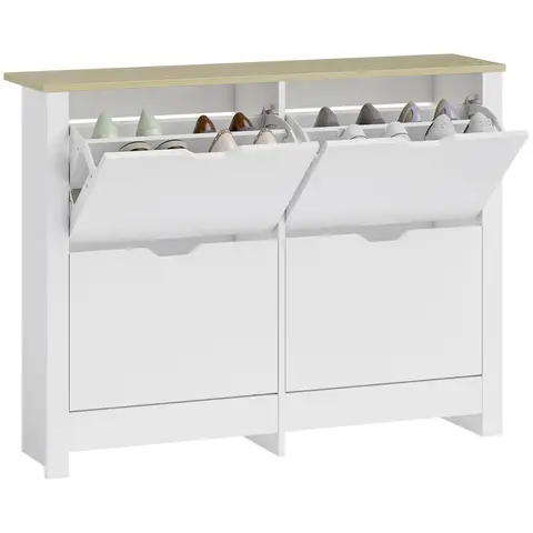 HOMCOM Narrow Shoe Cabinet, Space Saving Shoe Storage Cabinet with Flip Drawers and Adjustable Shelves 80H x 105L x 26Dcm