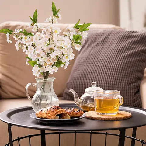 Yuejia 4Pcs 20in/50.8cmArtificial White Pink Cherry Blossom Flowers Artificial Peach Blossom Flower Silk Cherry Blossom Branches with Leaves White Plum Blossom Flowers for Wedding Home Indoor Outdoor Decor