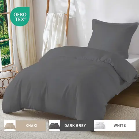 LeBonsoir Dark Gray Bedding Duvet Cover Set，135x200cm/50x75cmx1 Breathable Durable Soft Comfy， with Zip， 2 Pieces， Includes 1 Duvet Cover & 2 Pillowcases，NO Comforter