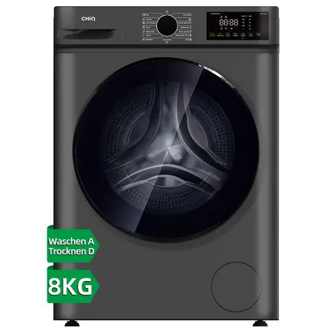 CHiQ Wasch-Trocken-Kombination JW85882HG, 8 kg/5 kg, großer Trommel, 530 mm, BLDC-Motor, 1400 U/min, Dampfwäsche, Smart-Feature mit 1-Touch und 15-Min-Expresswaschfunktion, slim Breite 465 mm, dunkelgrau [A Waschleistung / D Trocknungsleistung]
