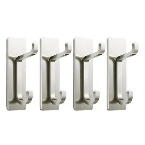 JORDAN&JUDY No-Drill Strong Adhesive Hooks, 4-Pack, Stainless Steel, Damage-Free, Over-Door Storage, Silver