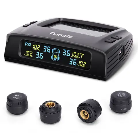 Tymate RV Tire Pressure Monitoring System, Solar Powered TPMS with 4 Sensors, 0-87PSI, 6 Alarm Modes, Color LCD Display, Suitable for RV/Trailer/Truck/SUV, TM2C+4TS2