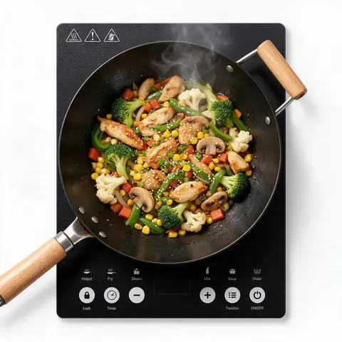 ochama Plaque à Induction 2000W, Design Ultra-Fin, Vitre Résistante, Commande Tactile, 10 Niveaux de Puissance et 6 Fonctions de Cuisson, Verrouillage Enfant