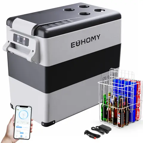 EUHOMY 49.4L Compressor Cooler Box, Car Compressor Cooler with 12/24V DC & 240V AC, Portable Refrigerator Freezer Cooler for Car, RV, Camping, Travel, Fishing, Outdoor or Home Use. [Energy Class C]