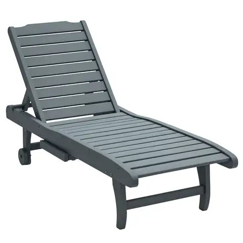 Outsunny Garden Patio Sun Lounger, Outdoor Wooden Sun Bed with Built-In Table, Reclining Backrest and Rolling Wheels for Sunb