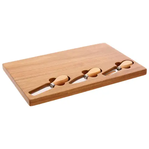 Maison by Premier Acacia Wood Cheese Board with Three Knives, Durable Cheese Serving Board with Knife Storage