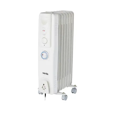 Warmlite 1500W 7 Fin Oil Filled Radiator, 3 Heat Settings, Adjustable Thermostat, 24 Hour Timer, Overheat & Tip Over Protection, Easy Glide Castors - White, WL43003YTW