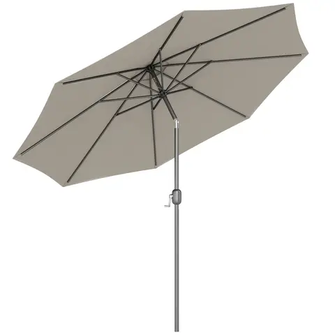 Outsunny 3(m) Garden Parasol Umbrellas, Outdoor Sun Shade with 8 Ribs, Tilt and Crank Handle for Balcony, Bench, Garden, Light Grey