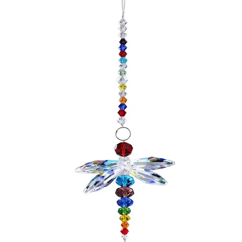 JU7CER 1PC Dragonfly Pendant Hanging Crystal Prism Light Catcher - Crystal Light-Catching Prism Decoration, Window Ornament, Hanging Glass Rainbow Maker, Suitable for Christmas Trees, Chandeliers, Weddings, Offices, Rooms & Home Decor, Christmas Must-Have