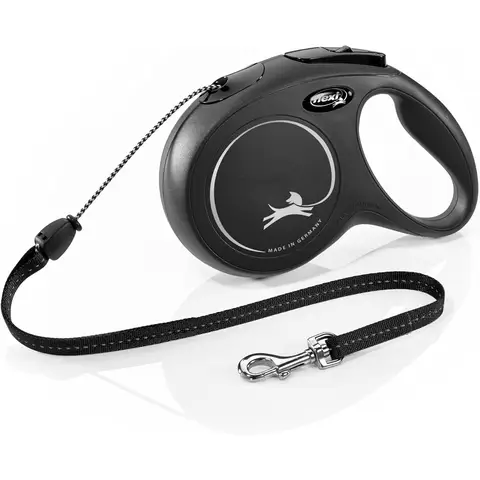 FLEXI Classic Laisse à corde noir - 8 m
