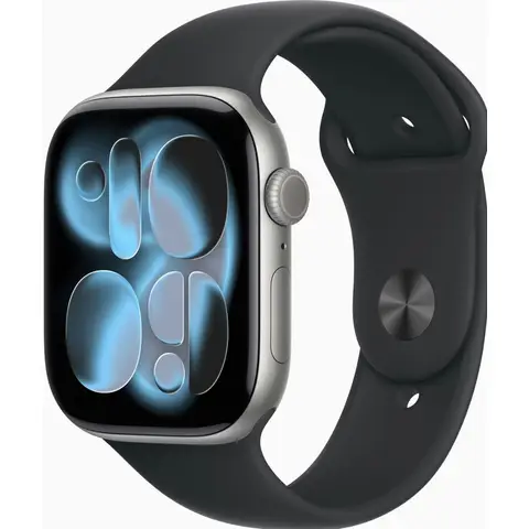 Apple Watch Series 11 GPS + Cellular 42 mm spacegrijs aluminium kast met zwarte sportband - S/M