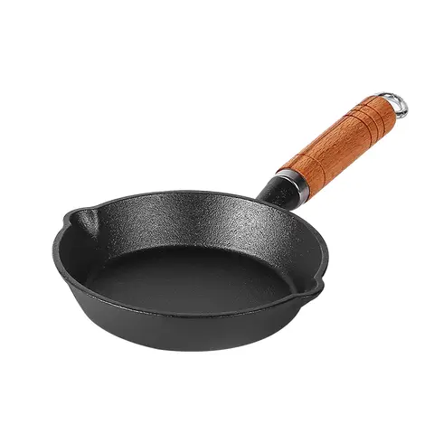 Maxcook Gusseisenpfanne, 10 cm kleine Bratpfanne mit Holzgriff, Mini Gusseisenpfanne für Ei, Speck, tägliche Küchenzubereitung MCJ2051