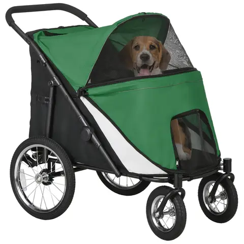 PawHut Large Dog Stroller Dog Pram Foldable Pet Pushchair with Safety Leashes for Medium, Large Dogs Emerald green