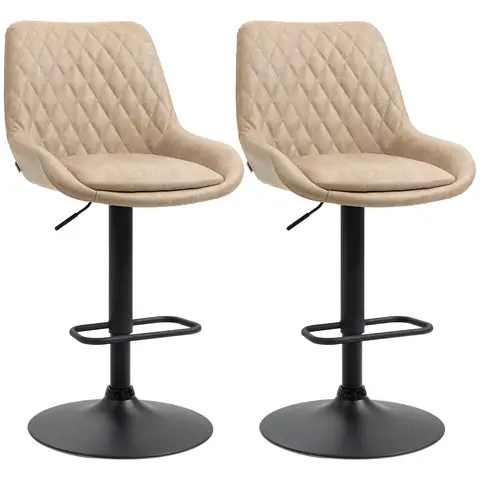 HOMCOM Breakfast Bar Stools Set of 2, Height Adjustable Swivel Barstools, PU Leather Upholstered Bar Chair with Wide Seat Lig