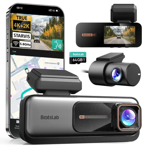 BOTSLAB 4K Dash Cam Front and Rear, 170° Ultra Wide 4K+2K Dashcam with ADAS, Night Vision, 24/7 Parking Mode, Sony STARVIS Sensor, WDR, 5.8GHz WiFi, Built-in GPS, Loop Recording