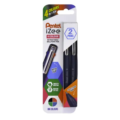 Pentel iZee 4 Colour 1.0mm Ballpen Pack of 2