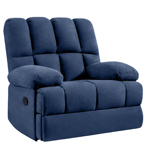 HONEYOU Oversized Rocker Recliner Chair，Overstuffed Extra Wide Rocking Recliners，Soft Big Man Manual Recliner，Extra Large Living Room Chair Up to 350 LBS，Blue