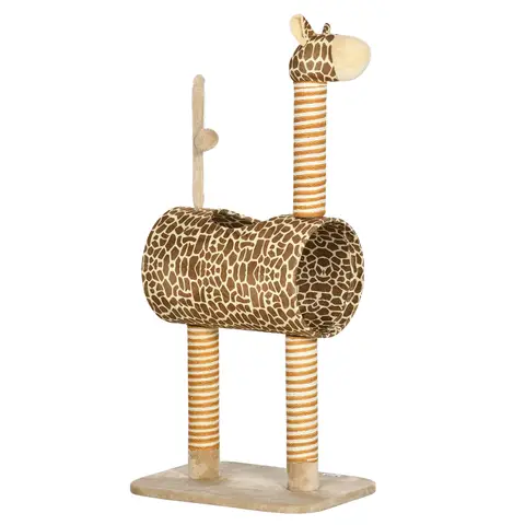 PawHut Cat Tree for Indoor Cats Cute Giraffe Kitten Play Tower w/ Scratching Posts, Tunnel, Toy Ball, 48.5 x 34.5 x 101cm - Beige