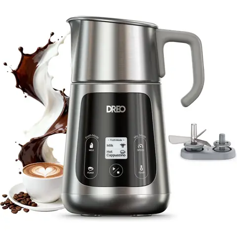 DREO Mousseur à lait électrique tout-en-un pour latte art et café, mousse microfine, chauffe-lait automatique 15 oz/450 ml avec 30 préréglages, compatible lave-vaisselle, convient pour le lait végétal ou laitier