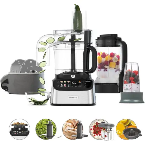 Kenwood MultiPro OneTouch 3-in-1 Food Processor and Blender - 1000W, Silver, Multifunctional with 13 Accessories, Variable Speed and Pulse Function, Integrated Scale, Dishwasher Safe, FDM73.850SS