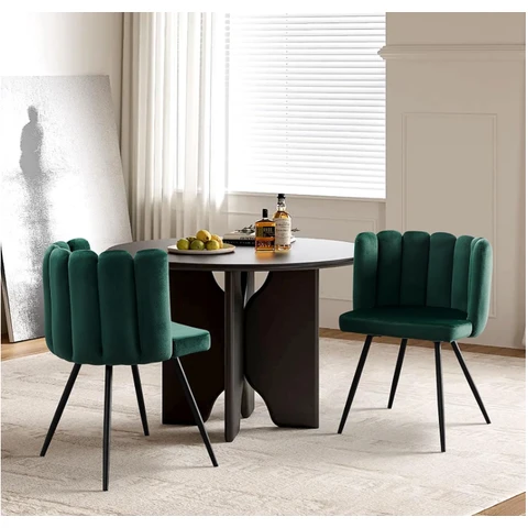 CLIPOP Velvet Dining Chairs Set of 2 Vanity Chair with Petal Back and Metal Legs, Modern Makeup Chair for Bedroom Dressing Table Kitchen Living Room green 45*47*82cm