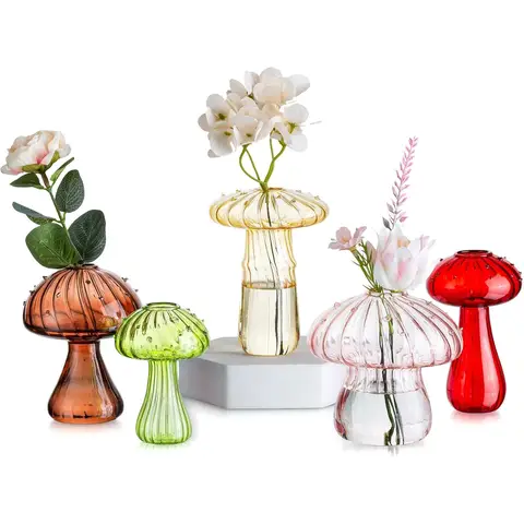 5 PCS Mushroom Shaped Vase, Planters Clear Hydroponic Vase, Flowers Plants for Decorative Centerpiece,Table Decor,Home Wedding Party (5 Color)