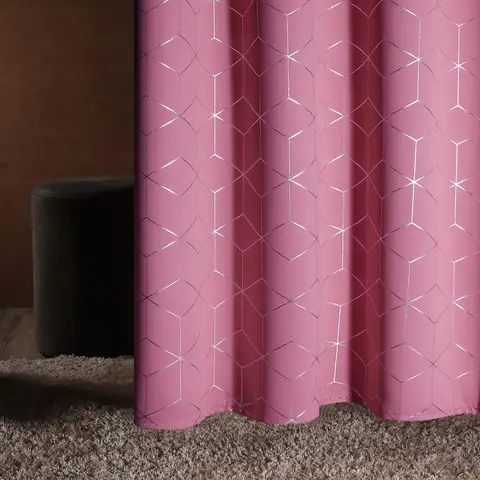 Deconovo Blackout Silver Foil Print Geometric Cubes 6 White Grommet No Tie Curtain, 2 Pieces 107x214cm Pink