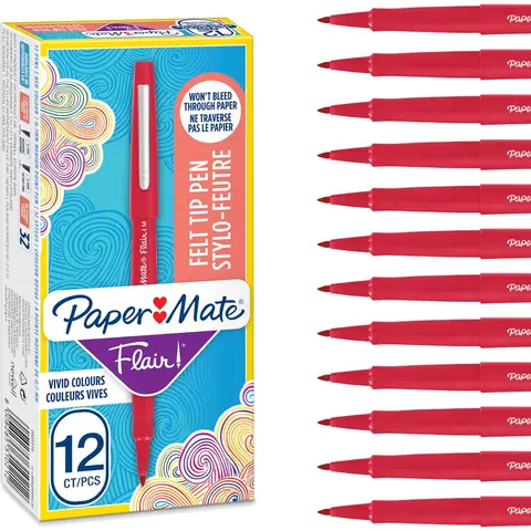 Paper Mate Flair Medium Felt Tip Pen Red, Pack of 12