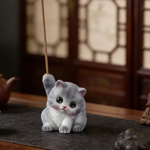 JU7CER 1pc Adorable Kitten-shaped Incense Holder Ceramic Aromatherapy Burner Creative Home Decor Ornamental Piece Home Zen Tea Ceremony Incense Burner Kung Fu Little Blue Cat - Stick Incense