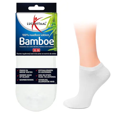Lucovitaal Enkelsok Bamboe Maat 35–38 Wit - 1 paar