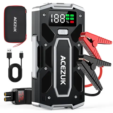 ACEZUK 7000A Starthilfe Powerbank für Autos bis 10L Benzin & 8L Diesel, mit Großem Display & Klemmen-Anzeige, Autobatterie Booster mit LED-Taschenlampe für SUV, Motorrad, Rasenmäher