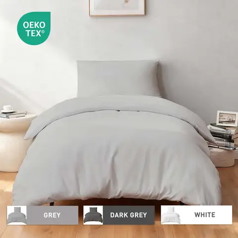 LeBonsoir Light Gray Duvet Cover Set，135x200cm/50x75cmx1 Soft Double Brushed Bedding Set， with Zip， 2 Pieces， Includes 1 Duvet Cover & 1 Pillowcase， NO Comforter