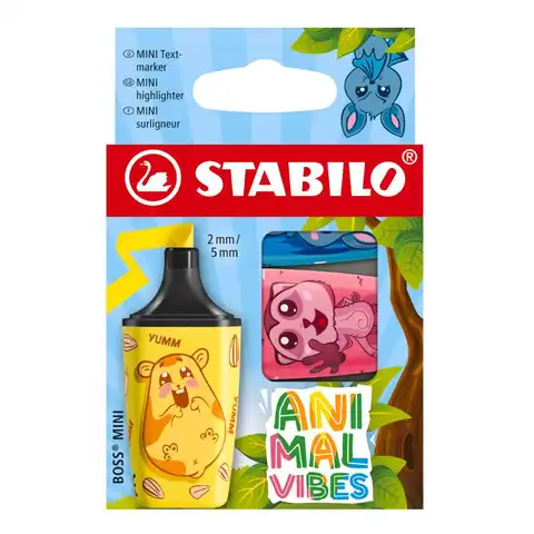 STABILO BOSS MINI Animal Vibes - Highlighter - Pack of 3 - Assorted Colours