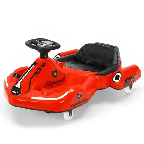 Neuleb YFQ Kids Electric Swing Car, 360° Spin Ride-On Toy with Steering Wheel, Safety Belt, LED Lights, Music & USB, Rechargeable Battery Powered Cart for Boys & Girls Ages 3+, Red