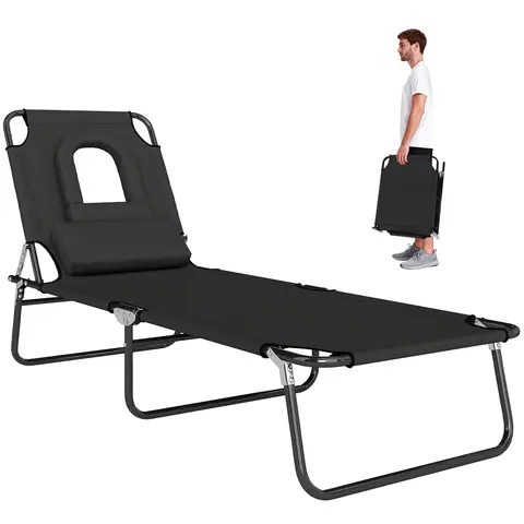 Folding Sun Lounger with Pillow Black