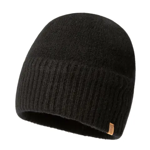 TOP-EX  100% Merino Wool Beanie Fleece Lined Cuffed Watch Fisherman Cap M/L Black