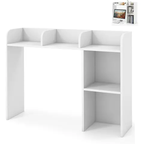 COSTWAY Wooden Desk Bookshelf with 4 Shelves and Open Back Compartment-White