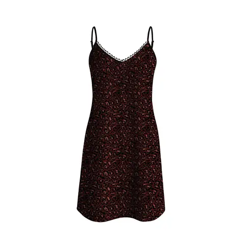 IZURIA round-neck wine red leopard-print suspender dress  L