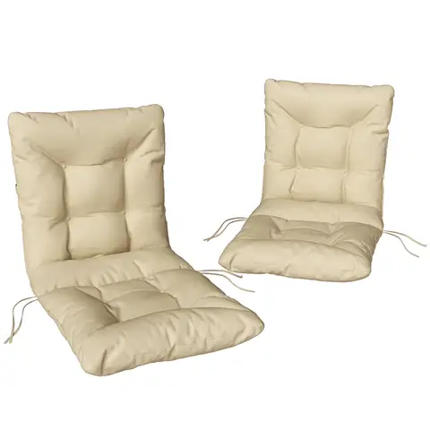 Outsunny Lot de 2 coussins de chaise d'extérieur, coussins de jardin avec attaches, usage intérieur et extérieur, 120 x 50 x 8 cm, beige