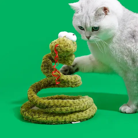 ZEZE Spiral Snake Cat Toy, Plush Interactive Self-Play Kitten Toy