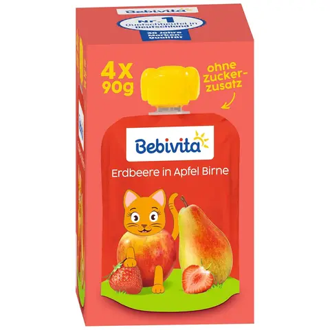 Bebivita Quetschie Erdbeere in Apfel-Birne (ab 1 Jahr) 4 x 90 g