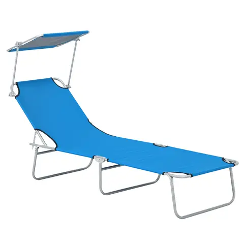 Reclining Sun Lounger Chair with Angle Adjust Awning Bright Blue