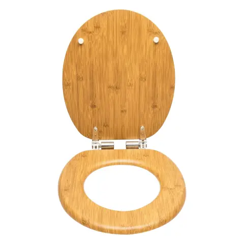 eSituro WC-Sitz mit Absenkautomatik, stabiler Toilettendeckel für Badezimmerinstallationen, MDF-Holzkern, einfache Montage, hochwertiger Toilettendeckel, Bambus, Holz, Bambus, oval, 43,6L x 37,7B cm