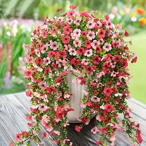 4Pcs 29.5in/75cm
Artificial Faux Hanging Flowers Plants for Outdoor Decor Outside Fake Mums Violets with Eucalyptus Realistic Daisy Trailing Vines for Yard Balcony Porch Decor(red&pink)