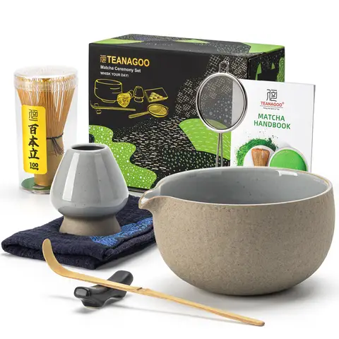 TEANAGOO Matcha Whisk,7 Pcs Matcha Set,Matcha Kit for Ceremony,Matcha Tea Set for Making Breakfast/Latte,Matcha Whisk Set and Bowl(chawan) with All Accessories,Gift for Matcha Lover, New Year Sale , Top gift picks