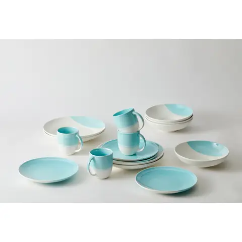 JIWOO Nicole Geschirrset Blau+Weiß 16er / Set,Wertpaket, (4 Stück 8-Zoll-Salatteller + 4 Stück 8-Zoll-Essteller + 4 Stück 10-Zoll-Essteller + 4 Stück Tasse)  ,Spülmaschinen- und mikrowellengeeignet