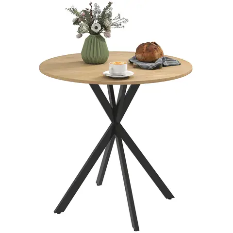 HOMCOM 80cm Round Dining Table, Industrial Kitchen Table with Cross Steel Legs for Dining Room Oak