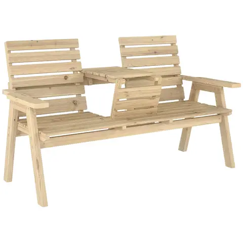 Outsunny Garden Wooden Convertible 2-3 Seater Bench Natural
