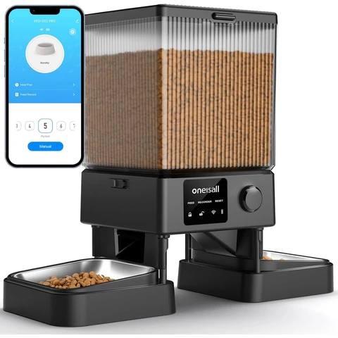 Oneisall Distributeur de nourriture intelligent Pro - 5 L - Conception à double bol - Pour chats et chiens